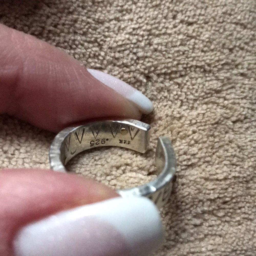 Sterling Silver & 22k Gold Handmade One of a Kind LOVE RING “Corset” Band Sz 6 - Picture 5 of 8